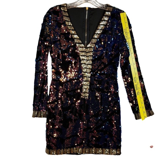 Atxyxta All Over Sequins Long Sleeve V Neck Mini Dress Size Large - Picture 5 of 11